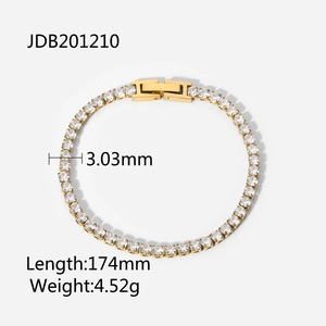 Pulsera tennis de acero inoxidable chapado en oro 18k con circonitas de 3mm
