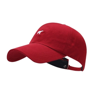 Women's red ponytail sun visor hat with bear embroidery and adjustable back strap