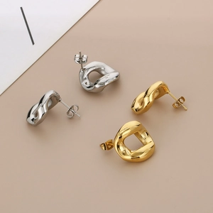 Irregular geometric 316L stainless steel earrings in gold and silver finish options