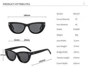 Tabella taglie dettagliata per occhiali da sole cat-eye con misure della montatura