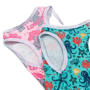 Cartoon elephant and sea creature print cotton pet vests in pink and cyan colors