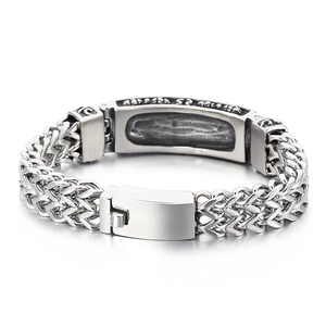 Men's titanium steel bracelet with double-row wheat chain and vintage carved buckle