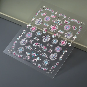 5D embossed nail stickers featuring intricate mandala flower patterns and 3D textures