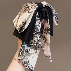 Pince À Cheveux Nœud Vintage Imprimé Floral Encre Ruban Satin Grande Épingle À Cheveux Accessoire Style Français