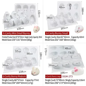 6-cavity rabbit silicone mold for Easter cakes and jellies in four various sizes