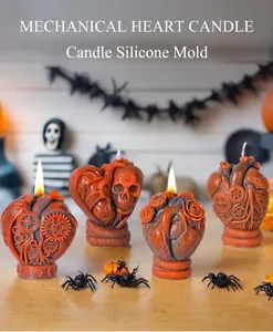 Steampunk mechanical heart silicone mold for candles with gears and skull details