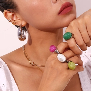 Fashion stainless steel jewelry set with acrylic irregular stone rings and earrings