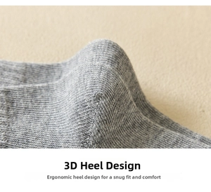Detail shot of the ergonomic 3D heel design on grey knit cotton crew socks