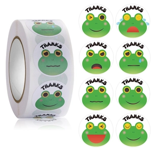 Green frog cartoon thank you stickers for coffee cups and food bakery packaging labels
