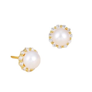 Elegant S925 silver stud earrings featuring natural white pearls and sparkling zircons