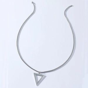 Titanium steel necklace for men featuring a black triangle geometric pendant on silver chain
