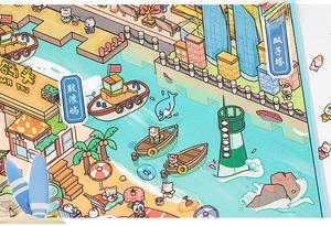 Detailed 3D cartoon miniature city sticker featuring Xiamen landmarks and beach scene