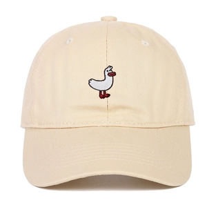 Classic beige baseball cap with white swan embroidery for casual outdoor sun protection