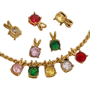 18K gold plated stainless steel birthstone necklace pendants with colorful zircon stones