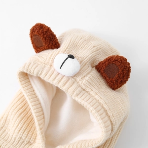 Winter balaclava knit hat for kids with cute bear ears and warm fleece lining