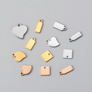 Polished stainless steel DIY jewelry pendants in heart, square and rectangle shapes