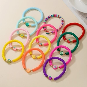 Colorful fruit heishi bead stretch bracelet set with diverse summer charms for stacking