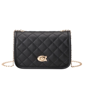 Classic black quilted crossbody bag for women with elegant gold C-lock and chain strap
