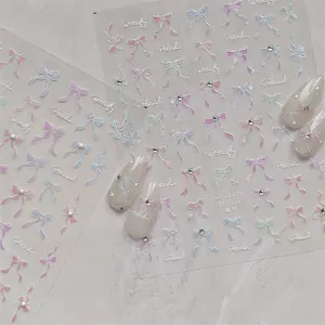 Detail of MS 660 nail art stickers featuring colorful 3D bows and glitter crystal diamonds