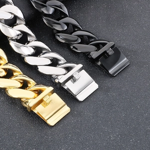 Gros bracelet gourmette de 31mm en acier inoxydable pour homme, tons or, argent et noir