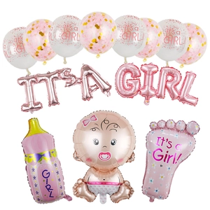 Pink and gold It's a Girl balloon set for baby shower party decoration with foil accents