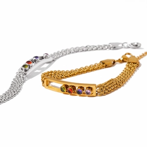Bracciale intrecciato in acciaio inossidabile con zirconi colorati in oro e argento