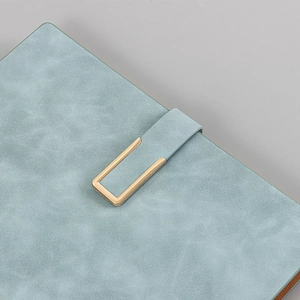 Business A5 notebook with light blue suede cover and gold metal magnetic buckle