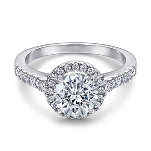Anello in argento sterling S925 con diamante solitario rotondo e alone scintillante