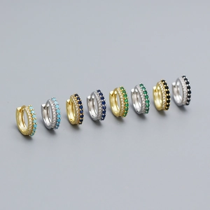 Elegant S925 silver huggie hoop earrings with multi-colored crystals in gold and silver