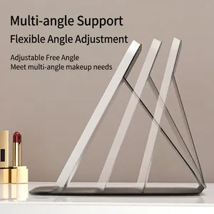 Portable LED makeup mirror with adjustable folding stand for desktop vanity and office use