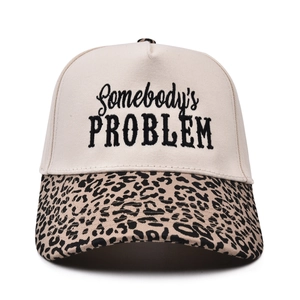 Somebody's Problem trucker hat with leopard print brim and black embroidery detail