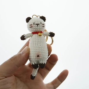 Handmade Crochet Animal Keychain Cartoon Cat Dog Pig Mouse Yarn Knitted Bag Charm Pendant With Bell Novelty Gift