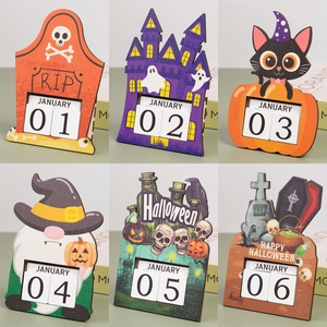 Halloween Wooden Perpetual Calendar Desktop Decoration Manual Flip Block Countdown Spooky Ornament For Home Office Party