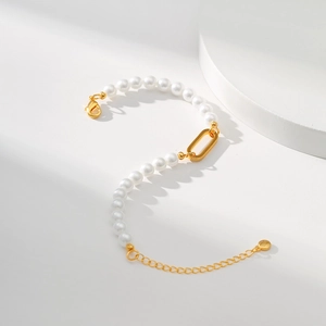 French vintage handmade shell pearl bracelet with elegant 18K gold plated lobster clasp