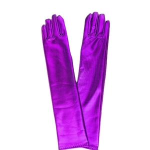 Purple patent leather opera gloves with metallic finish for evening costumes and cosplay