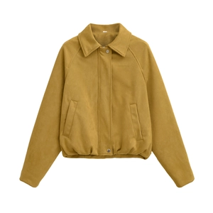 Damen Bomberjacke Aus Wildlederimitat Mit Revers Und Raglanärmeln Lockerer Casual Pilot Outwear Einfarbig Mit Taschen