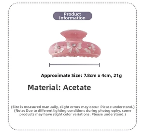 Pink acetate claw clip with bow patterns and rhinestones, size 7.8x4cm for women