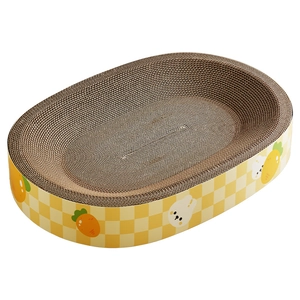 Griffoir ovale pour chat en carton ondulé avec motifs de lapin mignons