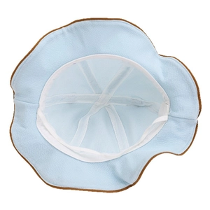 Light blue baby bucket hat with cute antlers and adjustable drawstring shown from inside