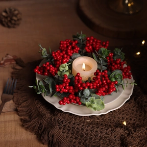 Ghirlanda Anello Per Candela Di Natale Poinsettia Eucalipto Bacche Rosse Pigne Artificiali Per Centrotavola Decorazione Festa