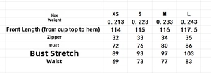 Detailed size guide table for women's floral organza dress with measurements in centimeters