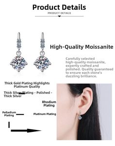 Macro view of S925 silver stud earrings with 1 carat moissanite four-claw setting