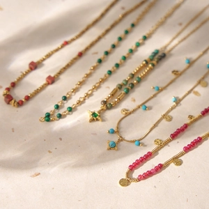 Bohemian gold plated stainless steel necklaces with colorful beads and star pendants