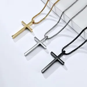 Minimalist Cross Pendant Necklace Polished Stainless Steel Jewelry Gothic Punk Style For Men Women Unisex Accessory