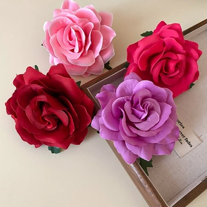 Handmade fabric rose flower hair clips in pink and red for sweet summer fashion style