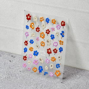 Detail of MS-218 embossed 3D nail art stickers featuring colorful French floral patterns