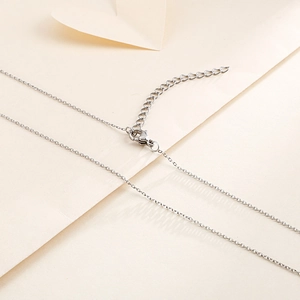 Detailed close-up of a silver stainless steel O-chain with lobster clasp and extension link