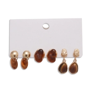 Vintage gold and brown resin hoop earring set with marble and amber textures
