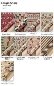 Detail view of nine Christmas wrapping paper designs with deer and winter patterns