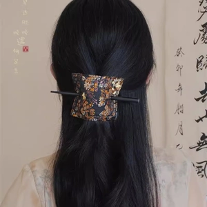 New Chinese style fabric flower hair pin with vintage gold embroidery for Hanfu hairstyle
